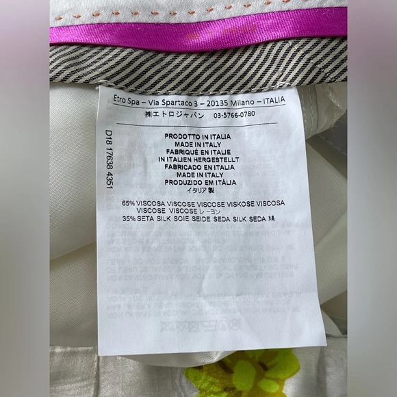 Etro floral print silk viscose blend high rise pockets white size 46/L/10 - Picture 3 of 11